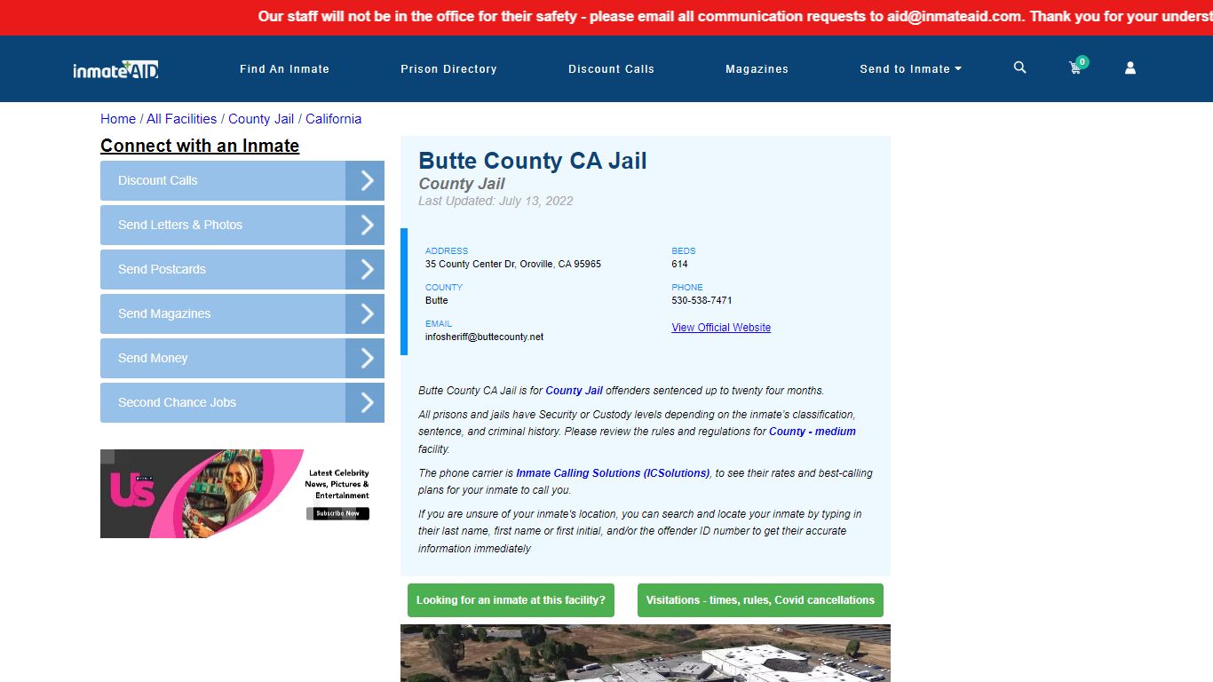 Butte County CA Jail - Inmate Locator - Oroville, CA